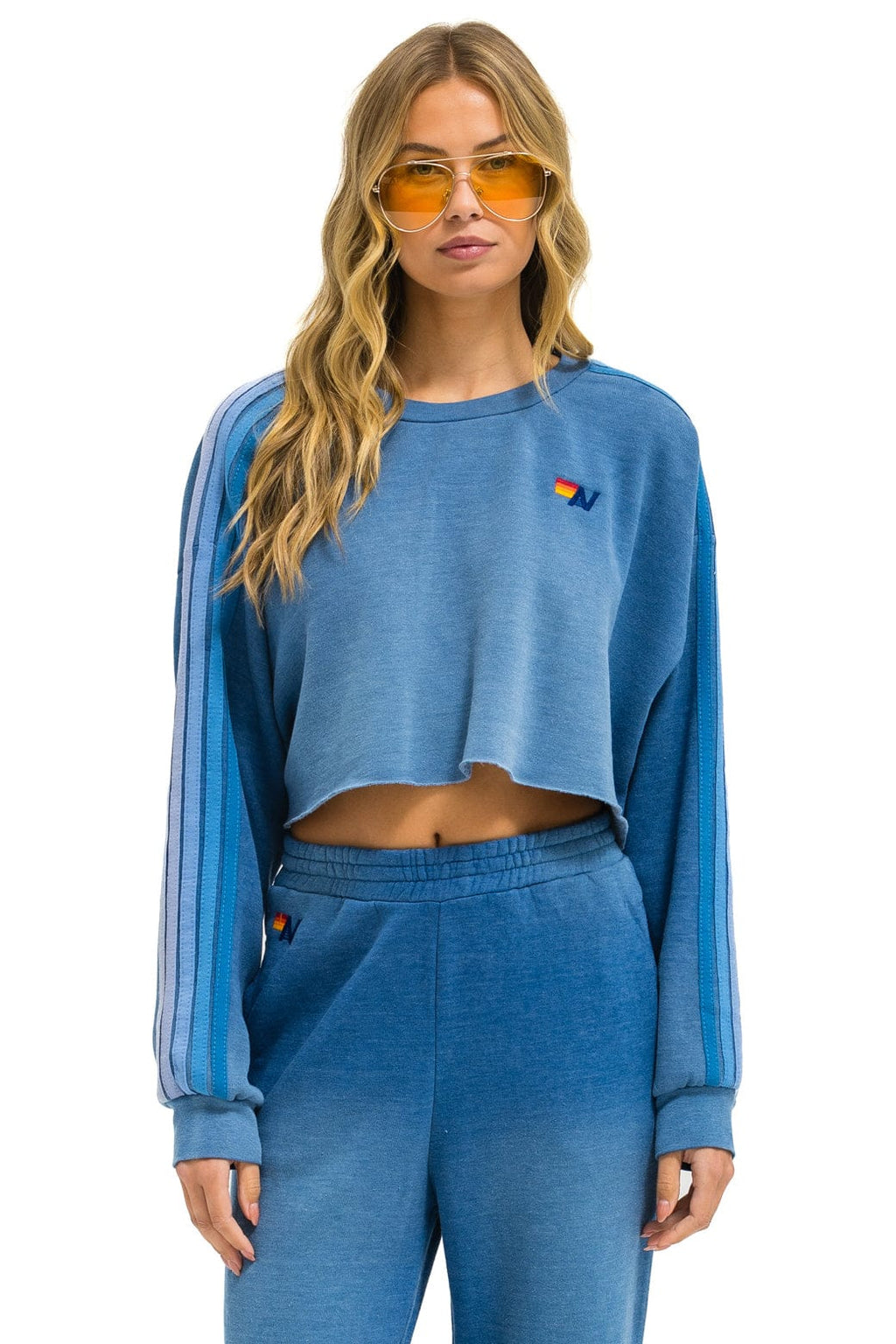 Retro CLASSIC STRIPE CROPPED CREW SWEATSHIRT RELAXED - FADED WATER