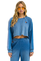 Retro CLASSIC STRIPE CROPPED CREW SWEATSHIRT RELAXED - FADED WATER