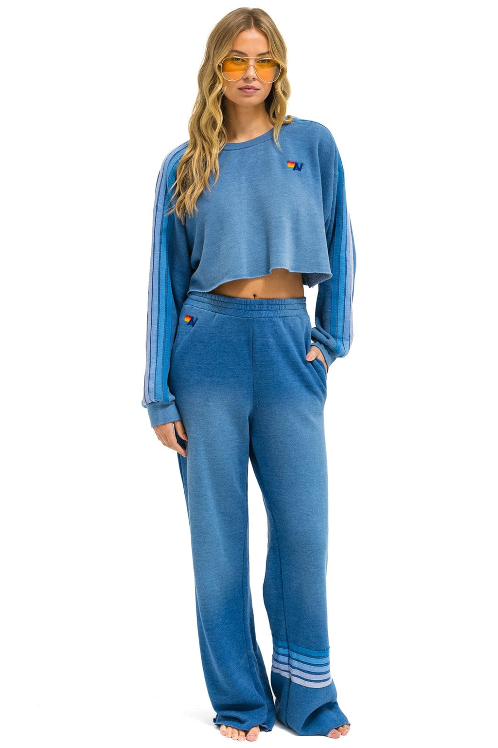 Retro CLASSIC STRIPE CROPPED CREW SWEATSHIRT RELAXED - FADED WATER