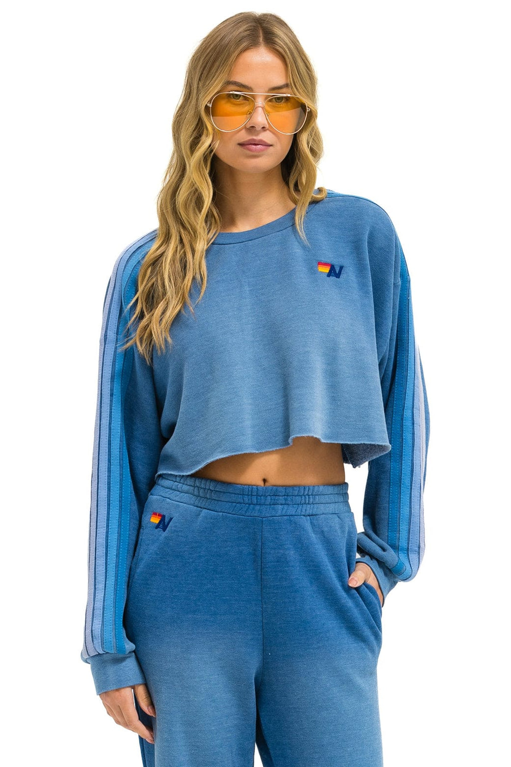 Retro CLASSIC STRIPE CROPPED CREW SWEATSHIRT RELAXED - FADED WATER