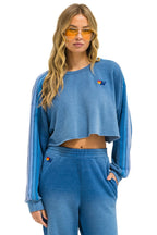 Retro CLASSIC STRIPE CROPPED CREW SWEATSHIRT RELAXED - FADED WATER