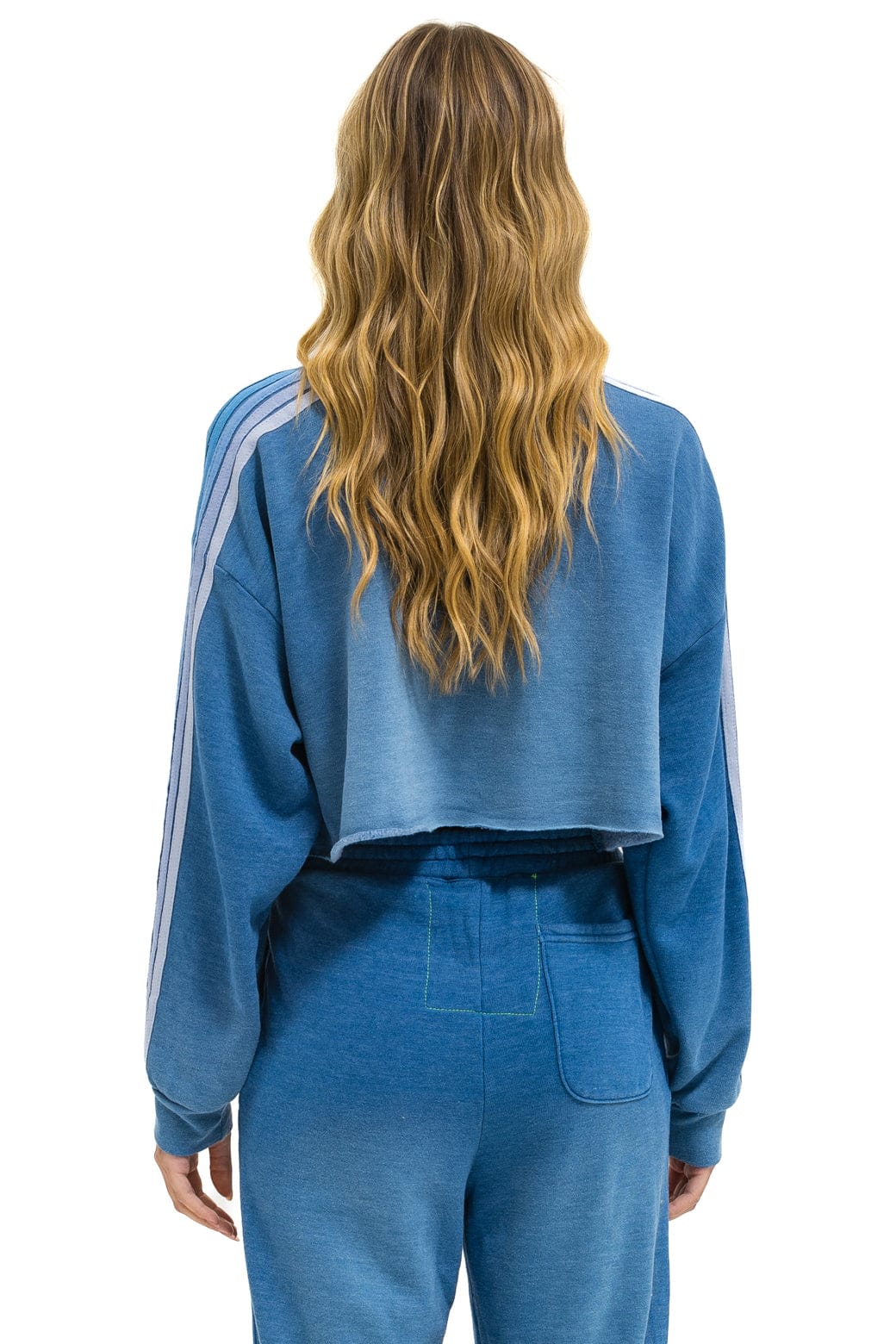 Retro CLASSIC STRIPE CROPPED CREW SWEATSHIRT RELAXED - FADED WATER