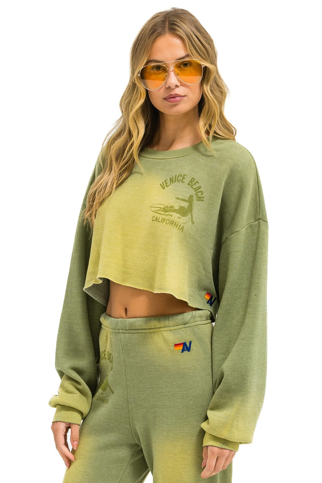Retro VENICE SURFER CROPPED CREW SWEATSHIRT RELAXED - FADED ARMY