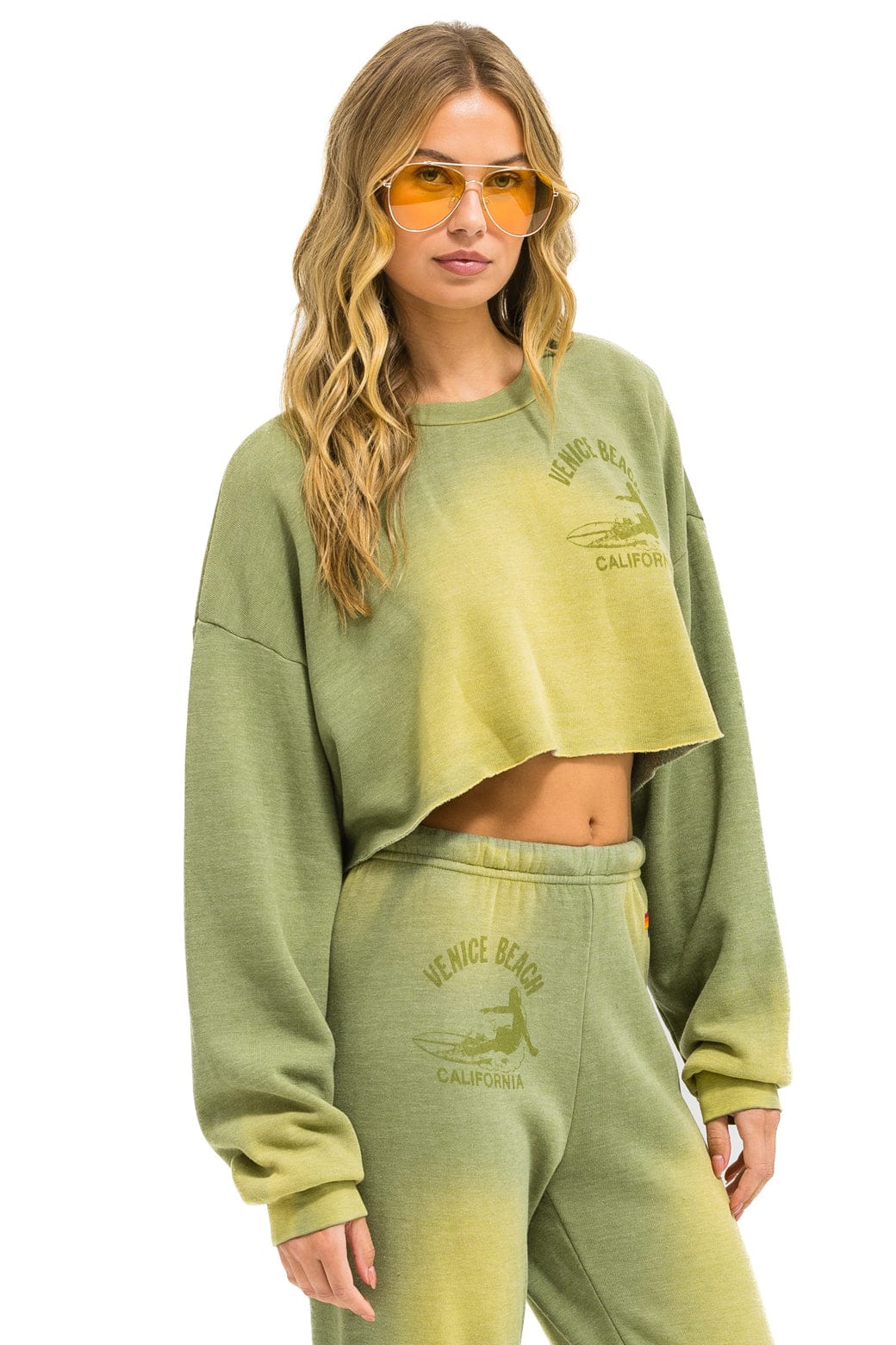 Retro VENICE SURFER CROPPED CREW SWEATSHIRT RELAXED - FADED ARMY