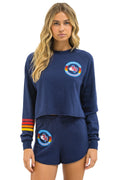Retro TEXAS RANGERS RUGBY STITCH CROPPED CREW SWEATSHIRT - NAVY