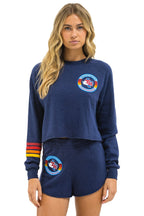 Retro TEXAS RANGERS RUGBY STITCH CROPPED CREW SWEATSHIRT - NAVY