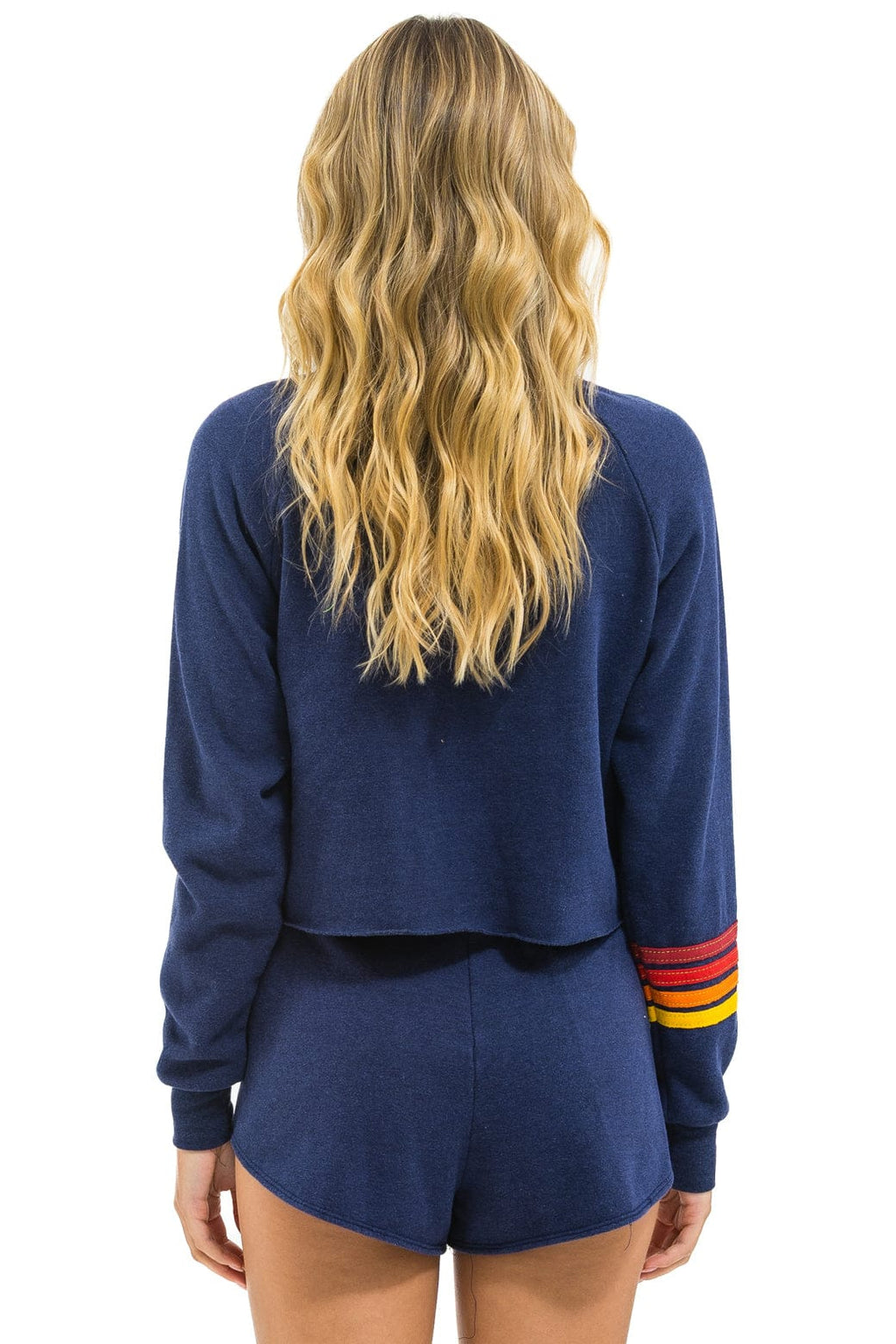 Retro TEXAS RANGERS RUGBY STITCH CROPPED CREW SWEATSHIRT - NAVY