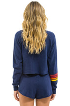 Retro TEXAS RANGERS RUGBY STITCH CROPPED CREW SWEATSHIRT - NAVY