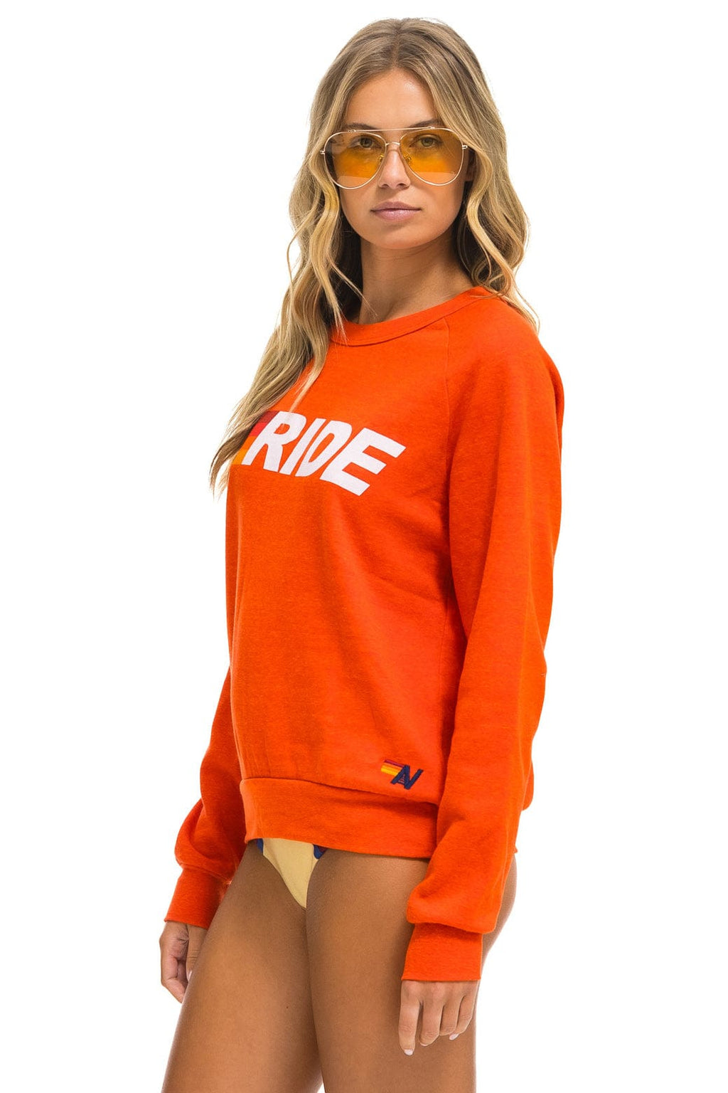 Retro RIDE LOGO WHITE CREW SWEATSHIRT - ORANGE