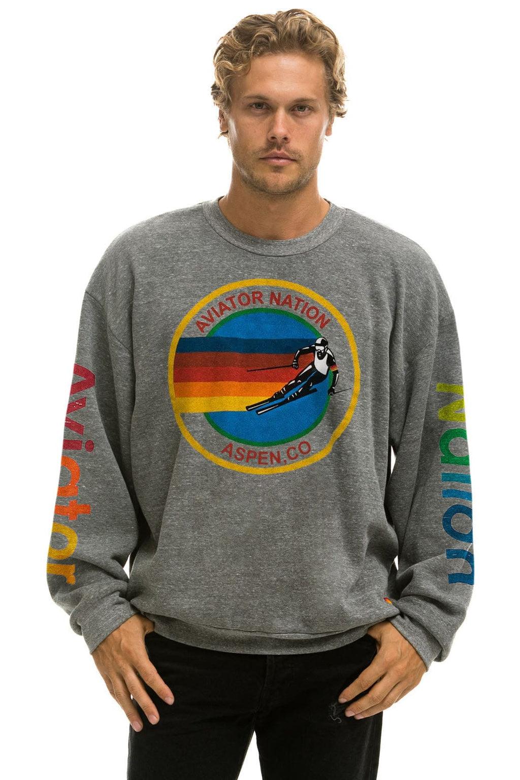 Retro AVIATOR NATION ASPEN RELAXED CREW SWEATSHIRT - HEATHER GREY