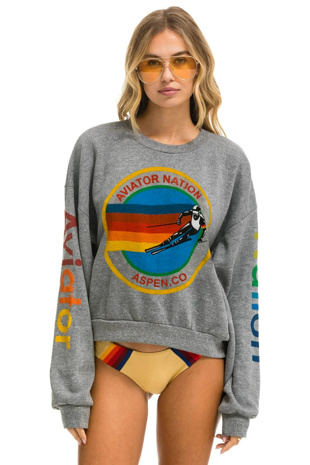 Retro AVIATOR NATION ASPEN RELAXED CREW SWEATSHIRT - HEATHER GREY