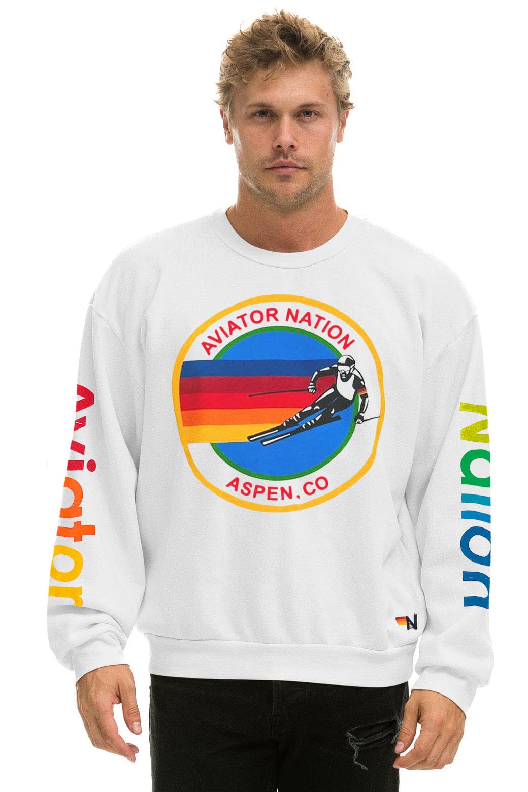Retro AVIATOR NATION ASPEN RELAXED CREW SWEATSHIRT - WHITE