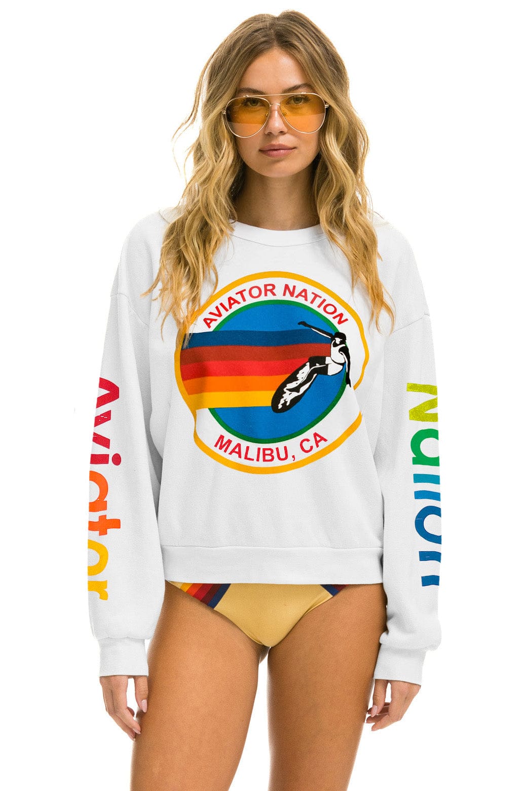 Retro AVIATOR NATION MALIBU RELAXED CREW SWEATSHIRT - WHITE