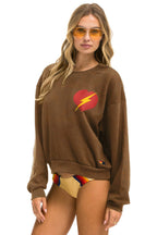 Retro BOLT HEART RELAXED CREW SWEATSHIRT - CHOCOLATE