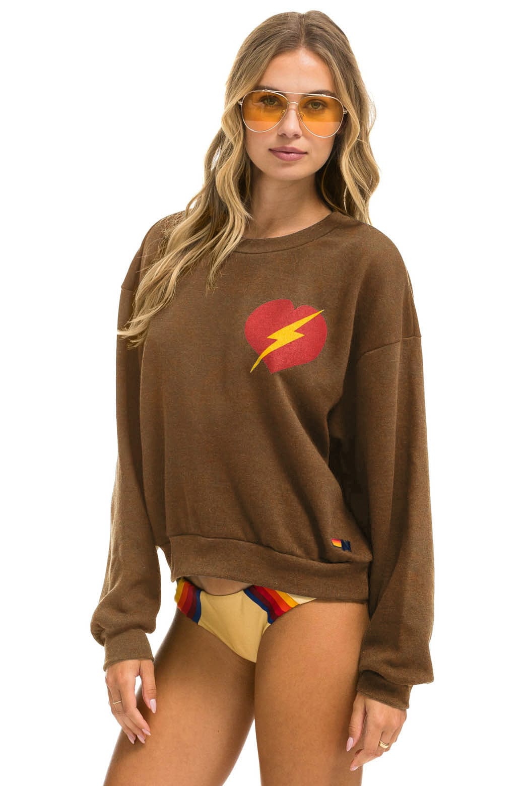 Retro BOLT HEART RELAXED CREW SWEATSHIRT - CHOCOLATE