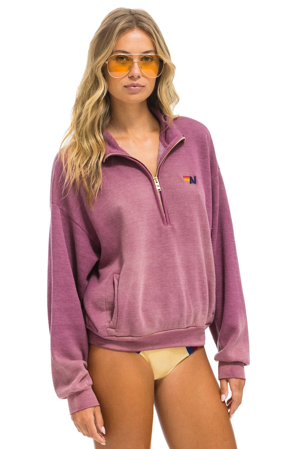 Retro ESSENTIAL HALF ZIP RELAXED SWEATSHIRT - FADED BERRY