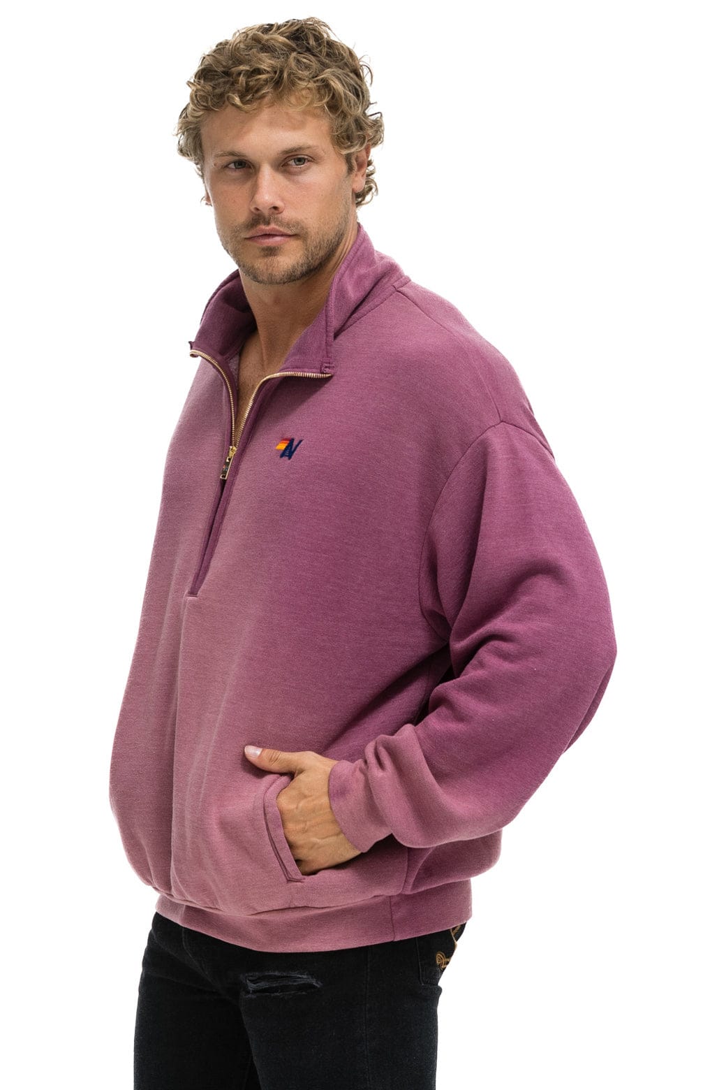 Retro ESSENTIAL HALF ZIP RELAXED SWEATSHIRT - FADED BERRY