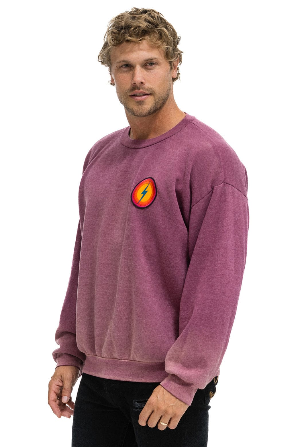 Retro BOLT BULLSEYE PATCH RELAXED CREW SWEATSHIRT - FADED BERRY