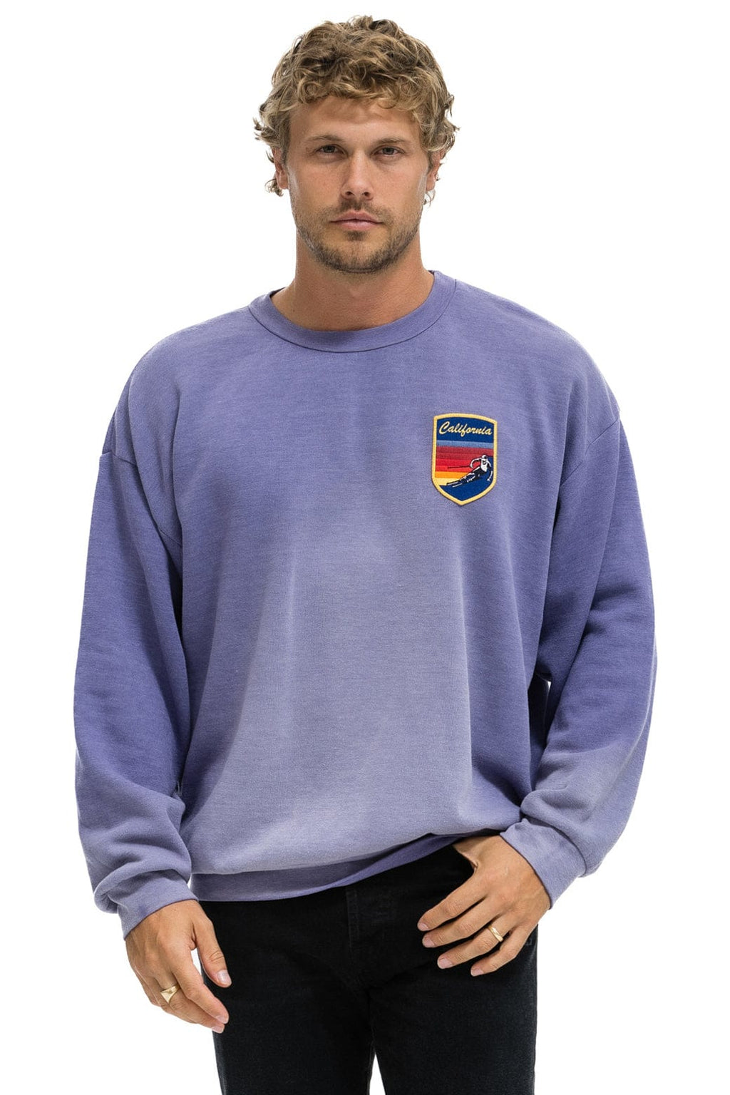 Retro CALIFORNIA SKIER PATCH RELAXED CREW SWEATSHIRT - FADED GRAPE