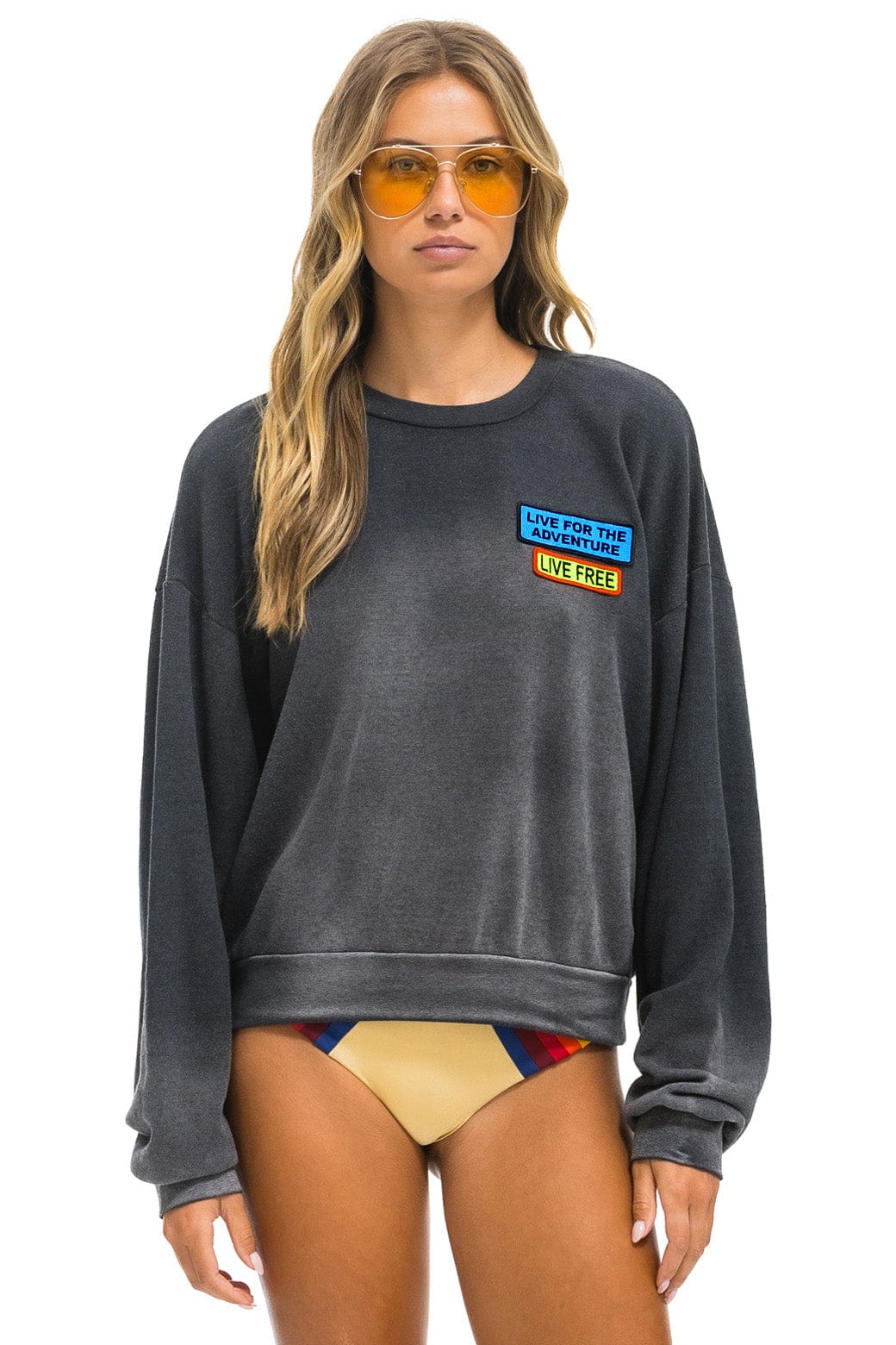Retro LIVE FREE ADVENTURE PATCH RELAXED CREW SWEATSHIRT - FADED SMOKE