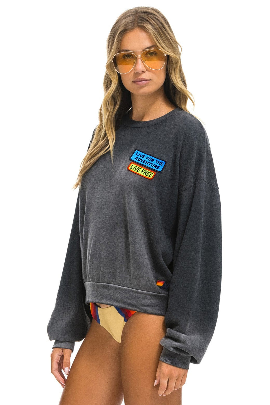 Retro LIVE FREE ADVENTURE PATCH RELAXED CREW SWEATSHIRT - FADED SMOKE