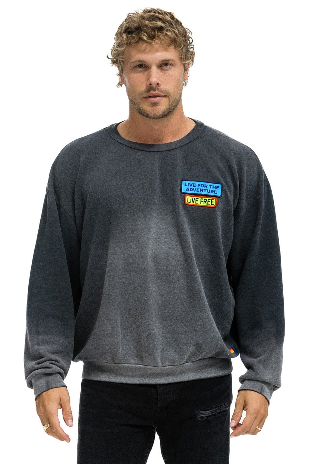 Retro LIVE FREE ADVENTURE PATCH RELAXED CREW SWEATSHIRT - FADED SMOKE