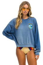 Retro SURFER WAVE PATCH RELAXED CREW SWEATSHIRT - FADED WATER