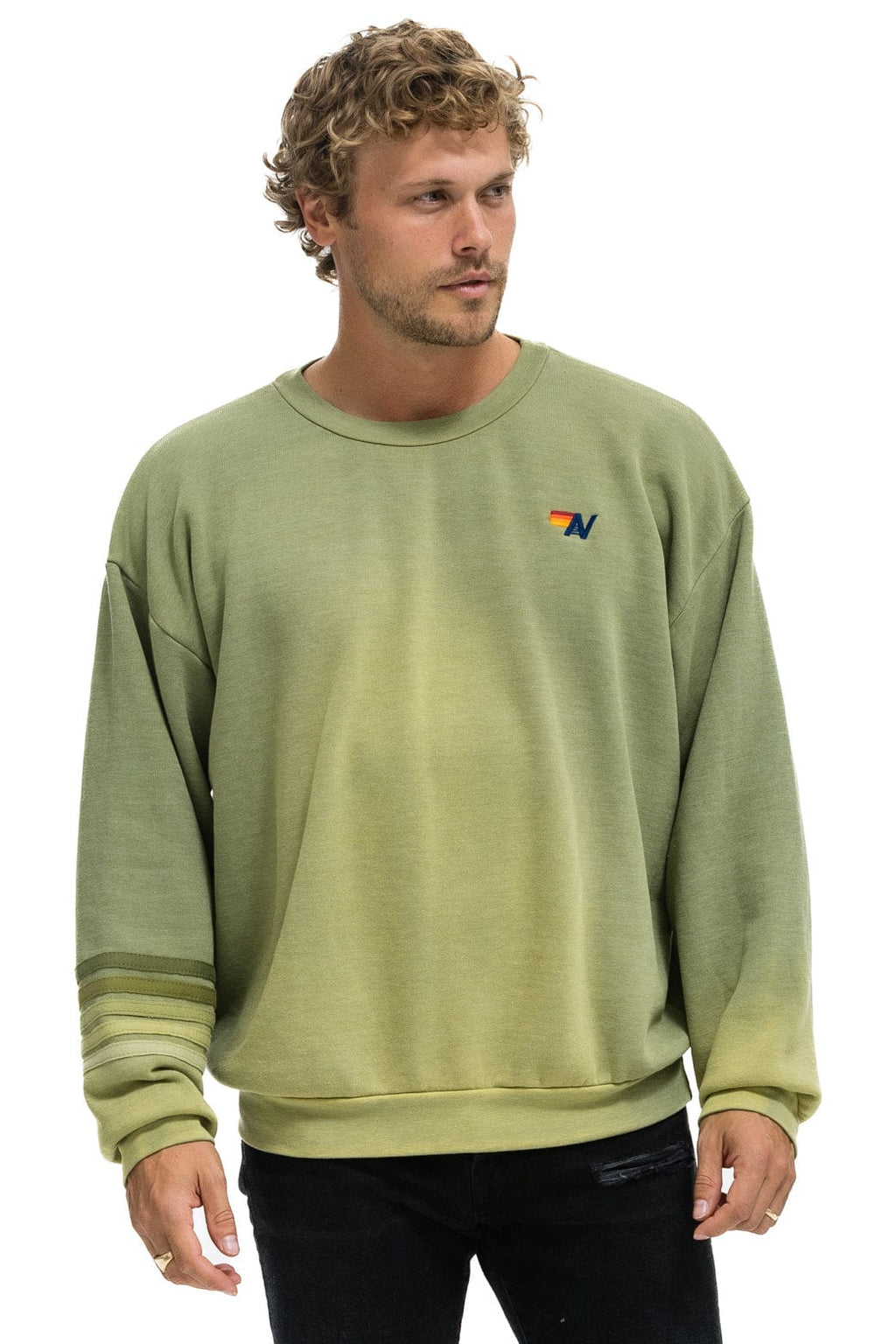 Retro RUGBY STITCH RELAXED CREW SWEATSHIRT - FADED ARMY