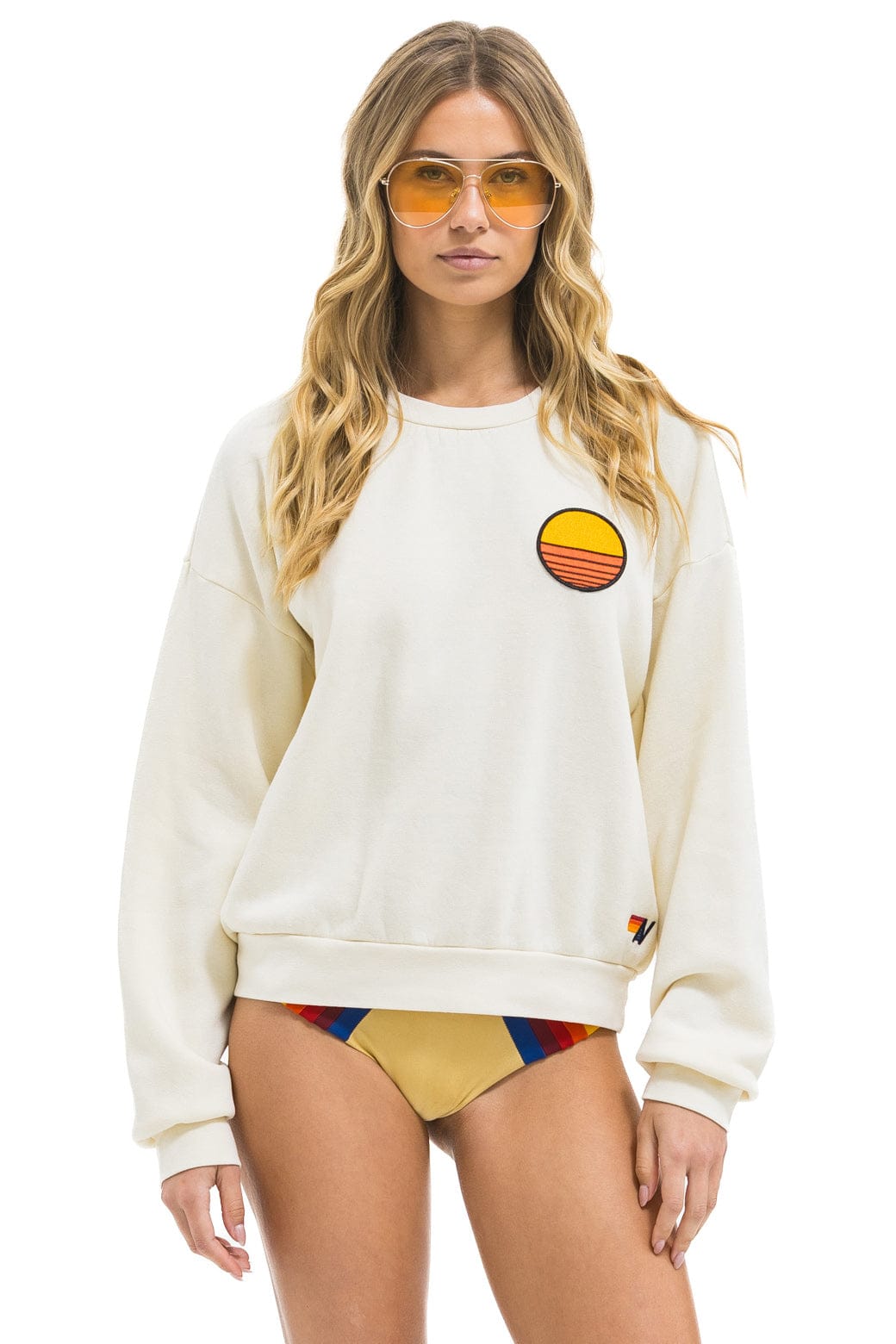 Retro SUNSET PATCH RELAXED CREW SWEATSHIRT - VINTAGE WHITE