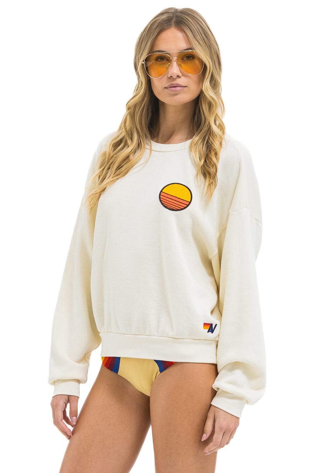 Retro SUNSET PATCH RELAXED CREW SWEATSHIRT - VINTAGE WHITE