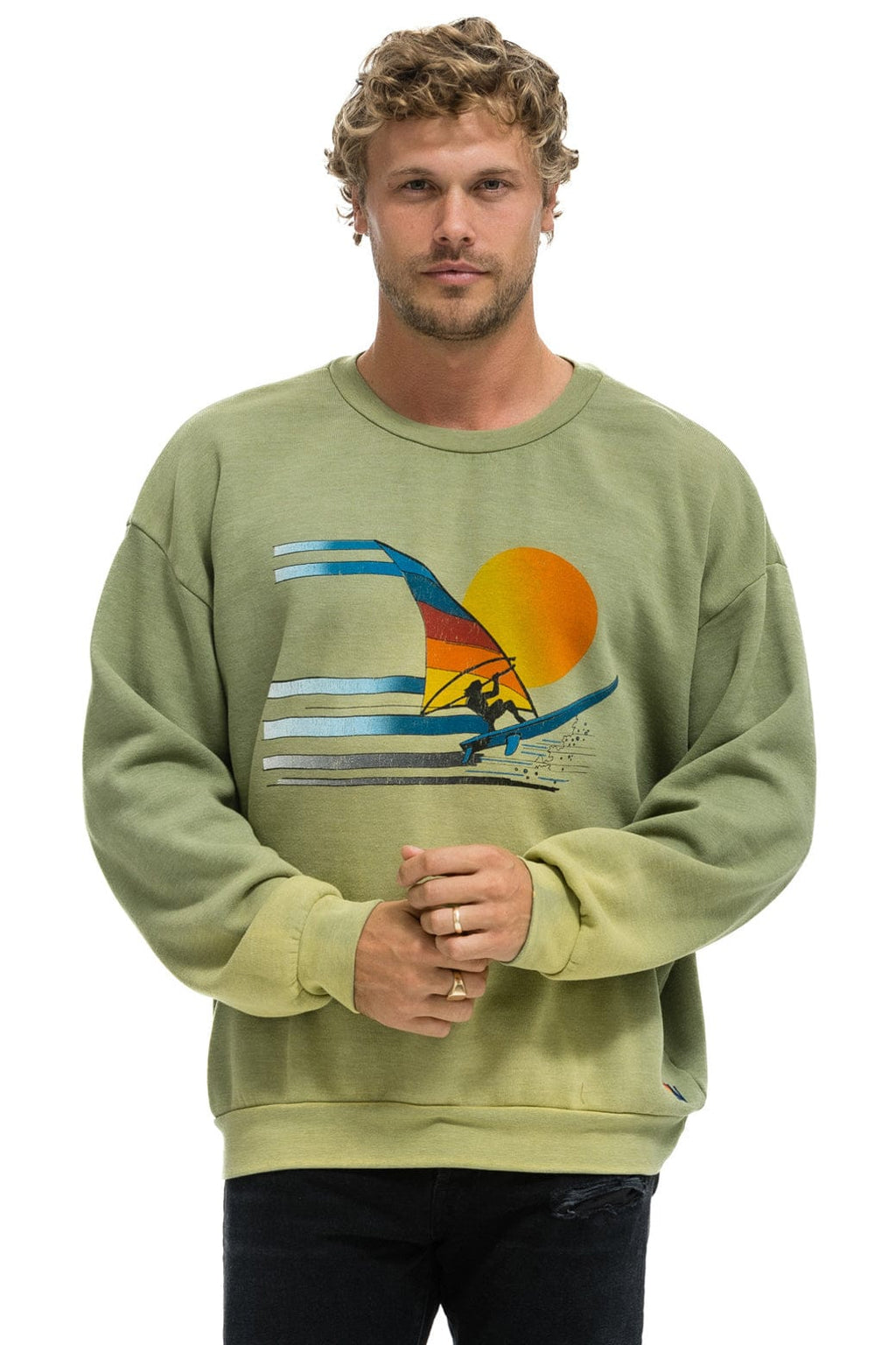 Retro WINDSURF JUMP RELAXED CREW SWEATSHIRT - FADED ARMY