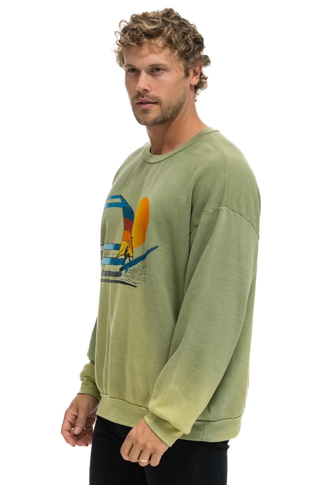 Retro WINDSURF JUMP RELAXED CREW SWEATSHIRT - FADED ARMY