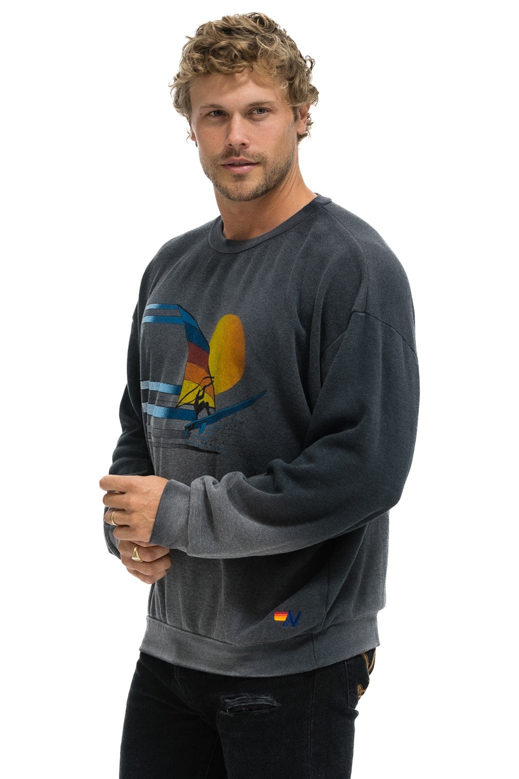 Retro WINDSURF JUMP RELAXED CREW SWEATSHIRT - FADED SMOKE