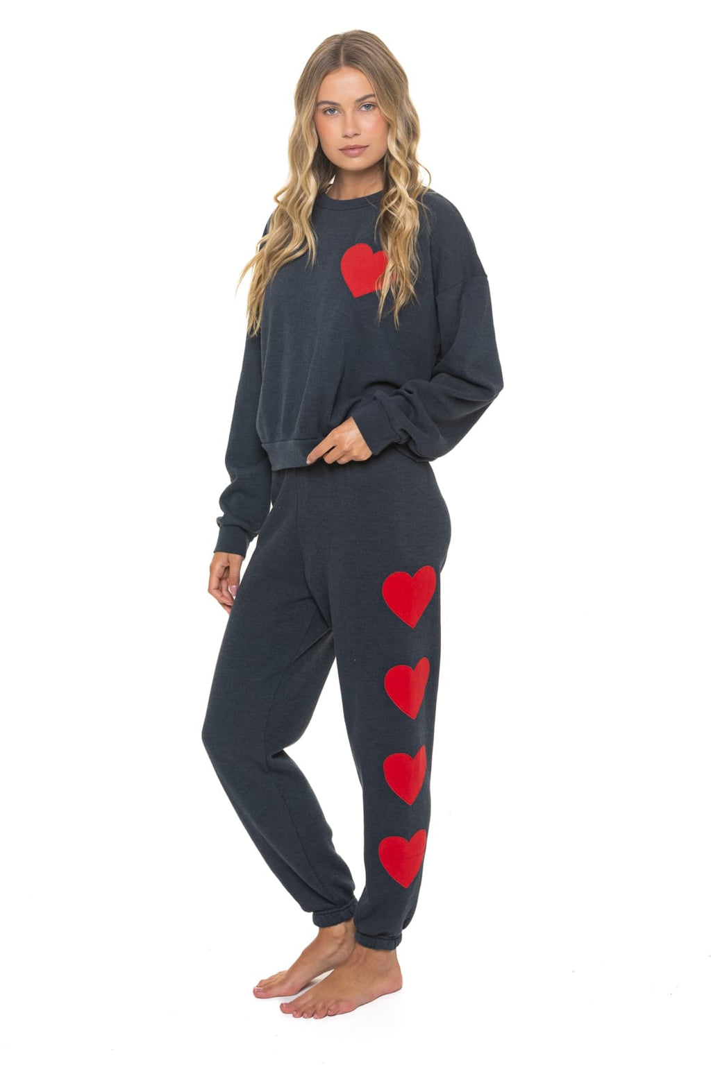 Retro HEART STITCH RELAXED CREW SWEATSHIRT - CHARCOAL