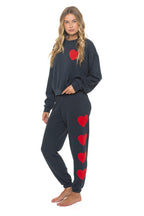 Retro HEART STITCH RELAXED CREW SWEATSHIRT - CHARCOAL