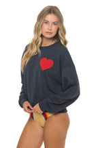 Retro HEART STITCH RELAXED CREW SWEATSHIRT - CHARCOAL