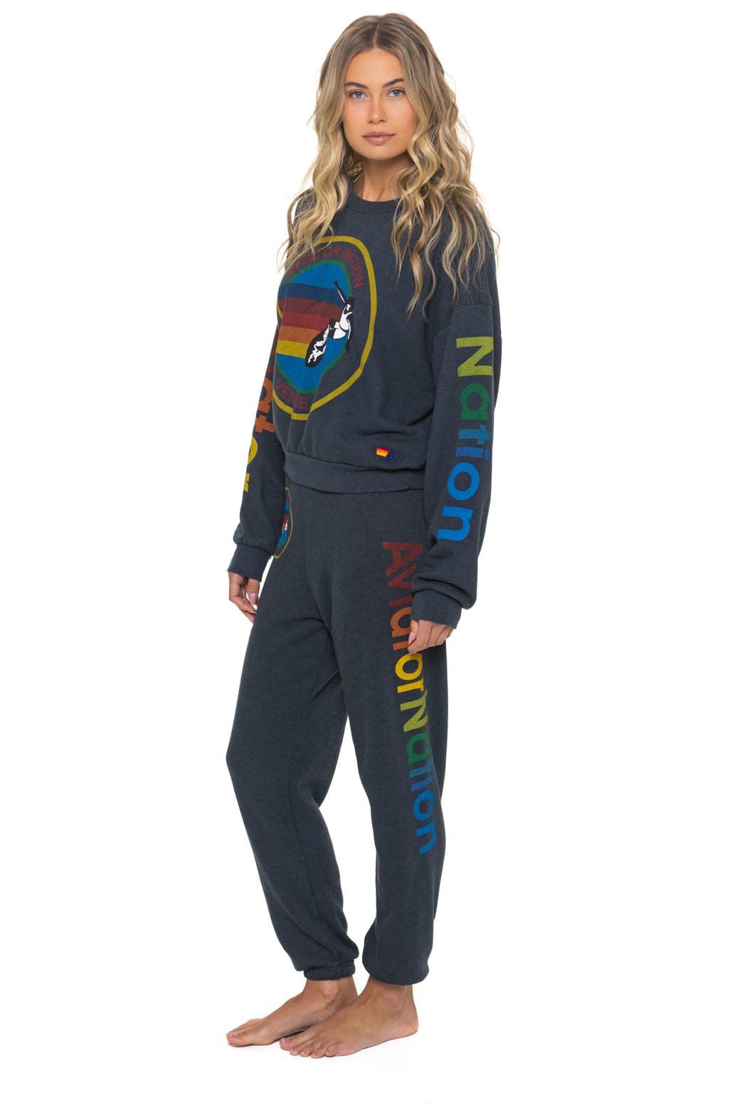 Retro AVIATOR NATION RELAXED VENICE CREW SWEATSHIRT - CHARCOAL