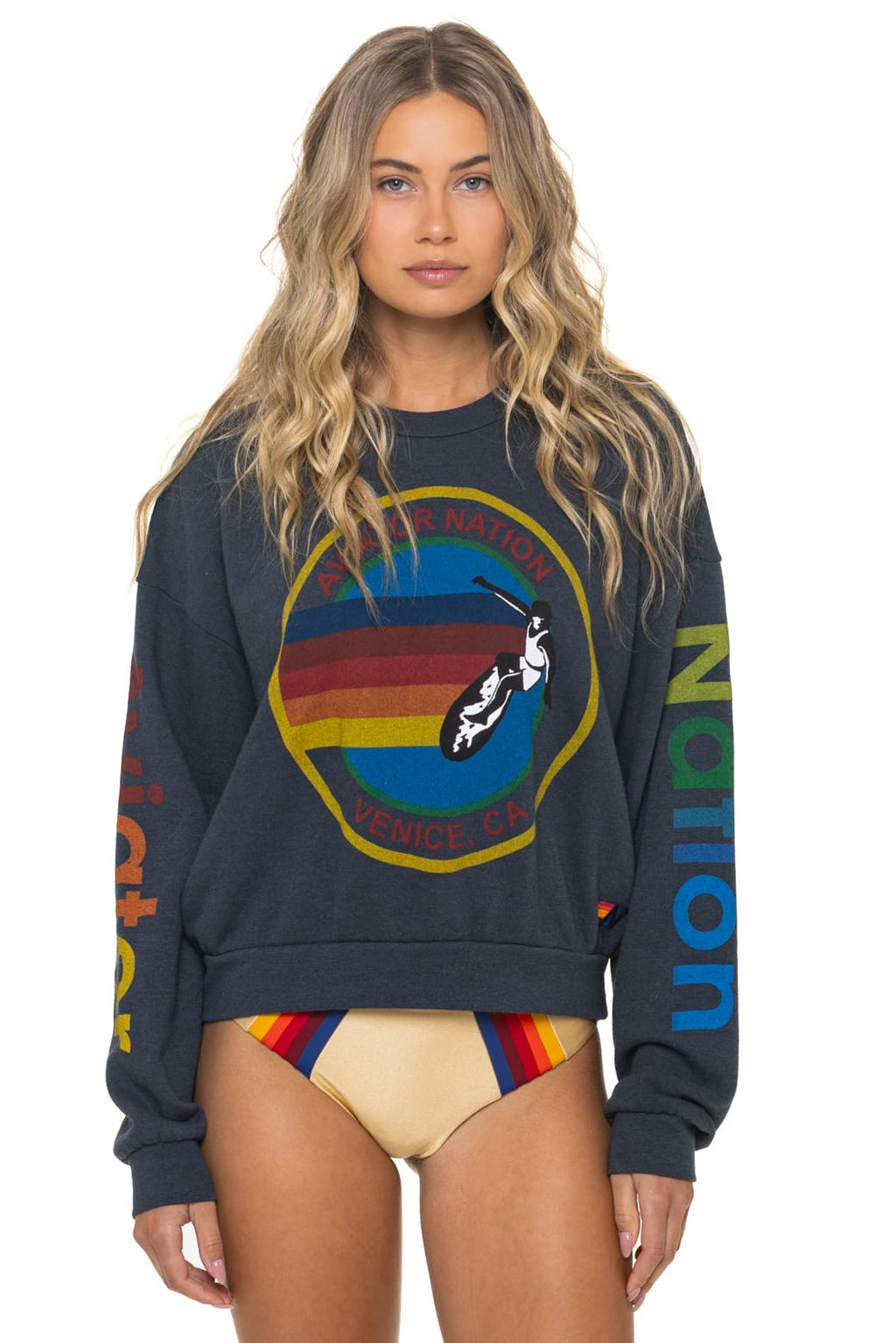 Retro AVIATOR NATION RELAXED VENICE CREW SWEATSHIRT - CHARCOAL
