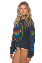 Retro AVIATOR NATION RELAXED VENICE CREW SWEATSHIRT - CHARCOAL