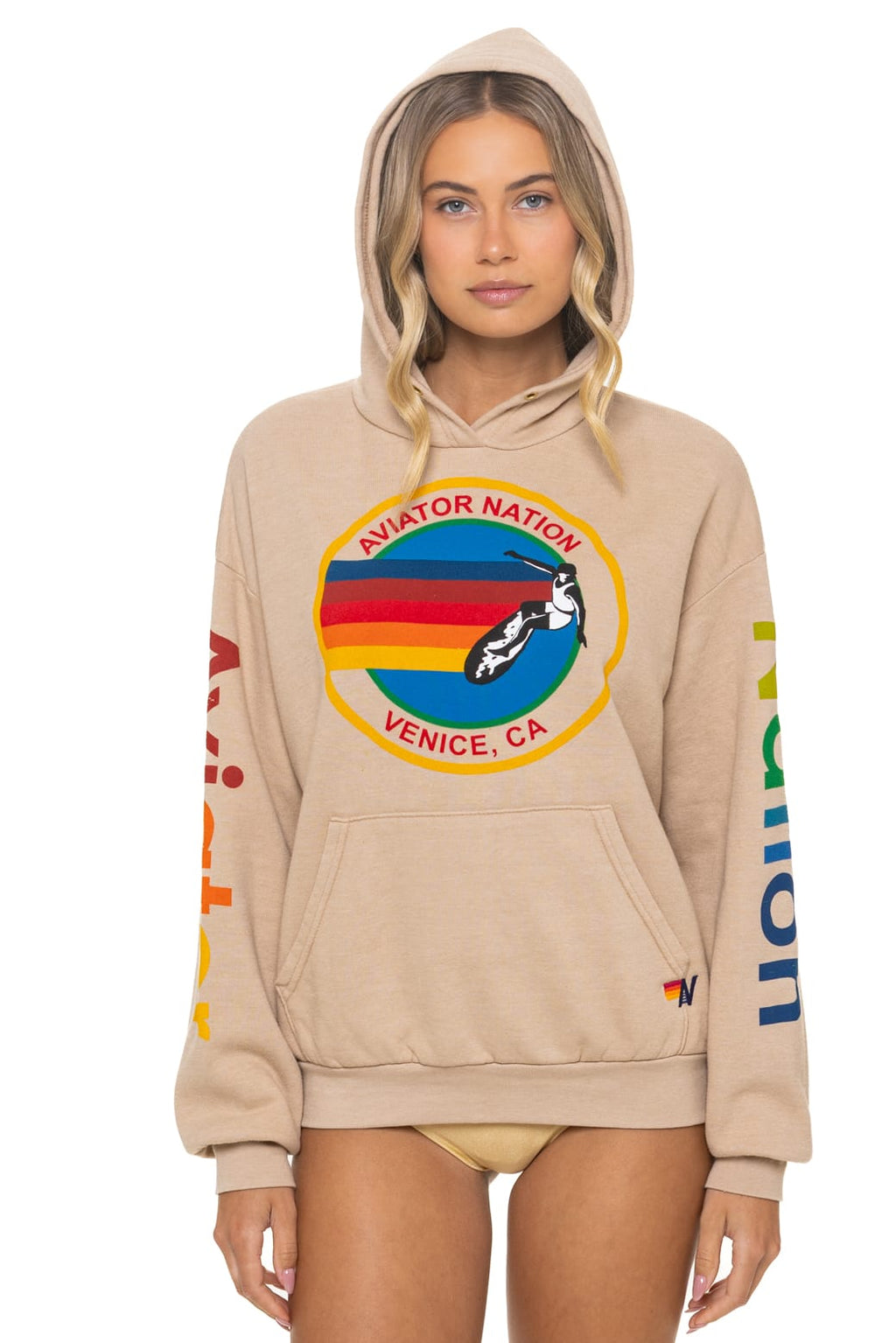 Retro AVIATOR NATION RELAXED VENICE PULLOVER HOODIE - SAND