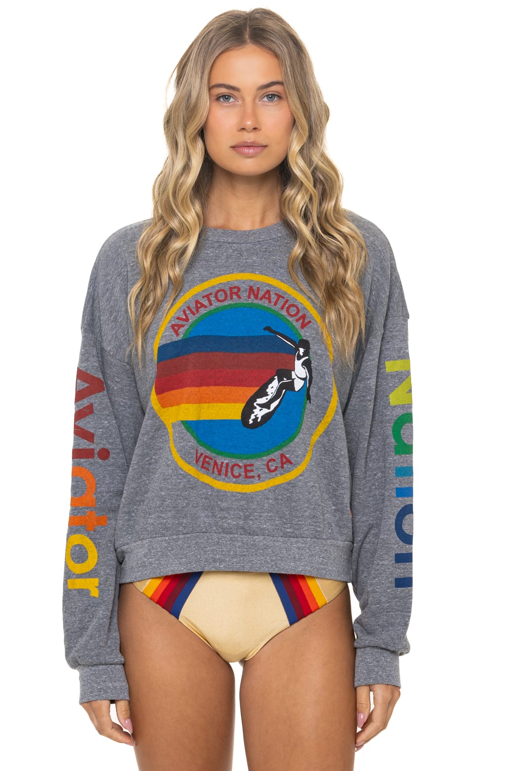 Retro AVIATOR NATION RELAXED VENICE CREW SWEATSHIRT - HEATHER GREY