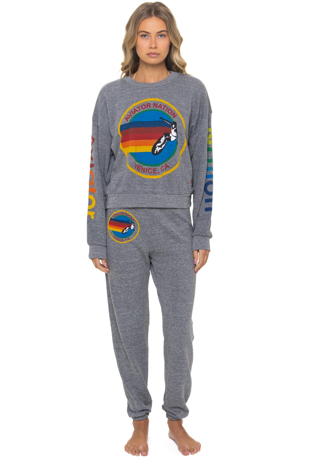 Retro AVIATOR NATION RELAXED VENICE CREW SWEATSHIRT - HEATHER GREY