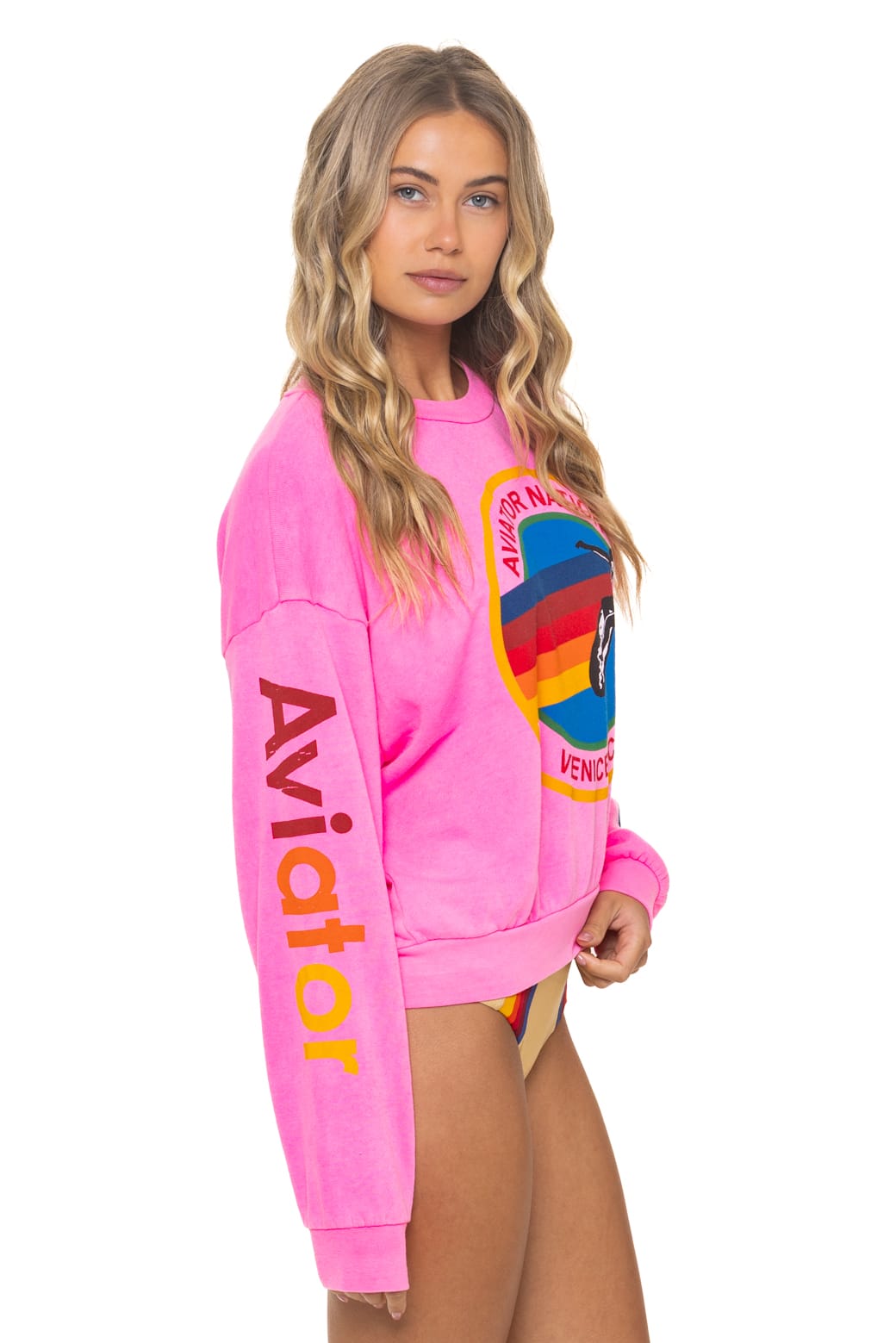 Retro AVIATOR NATION RELAXED VENICE CREW SWEATSHIRT - NEON PINK