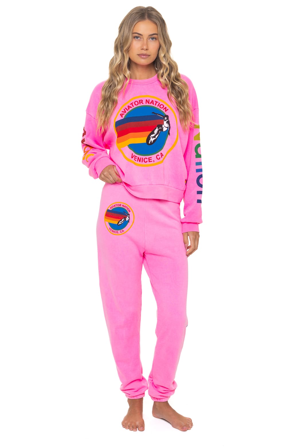 Retro AVIATOR NATION VENICE SWEATPANTS - NEON PINK