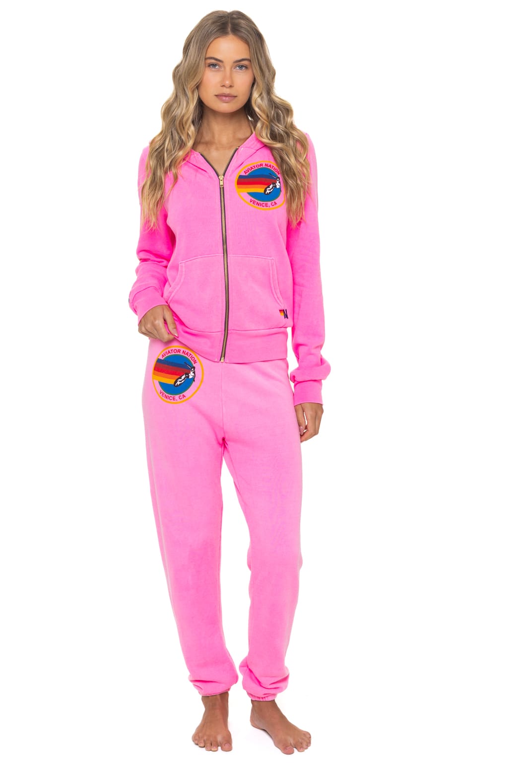Retro AVIATOR NATION VENICE HOODIE - NEON PINK