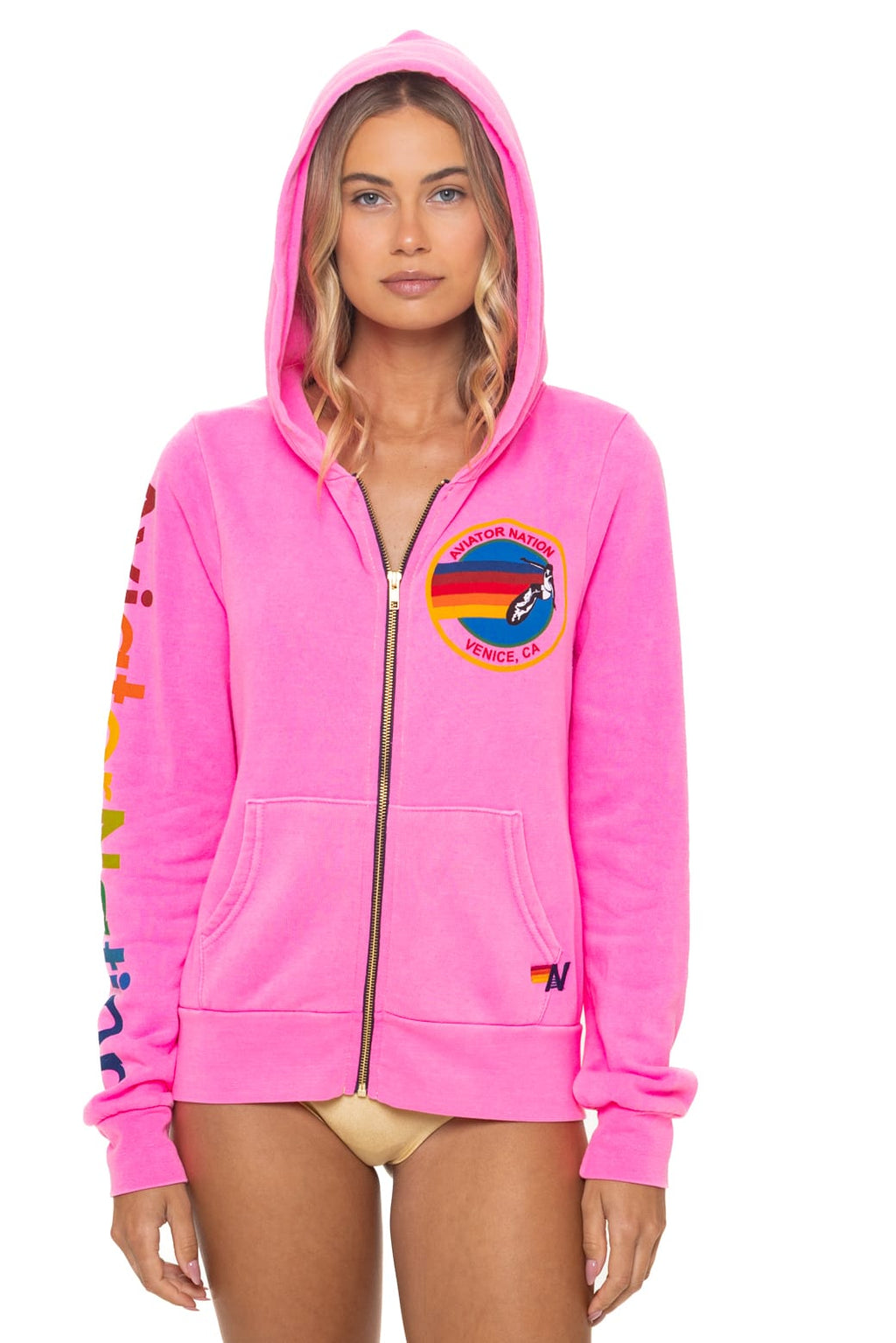 Retro AVIATOR NATION VENICE HOODIE - NEON PINK