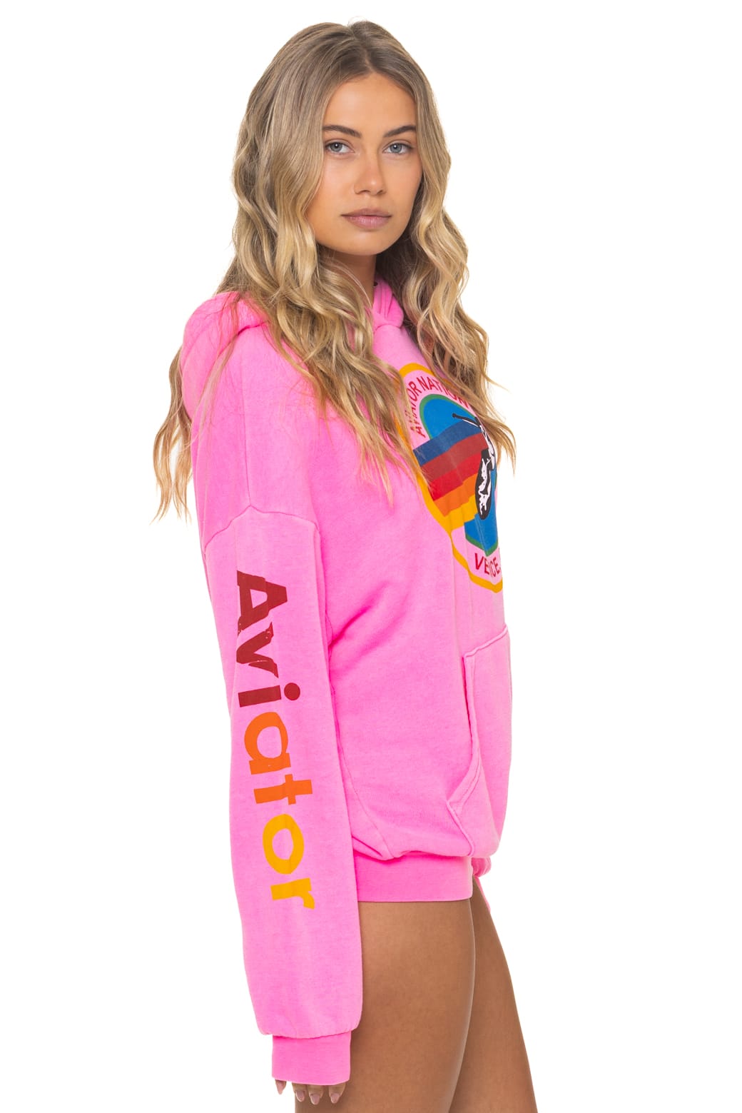 Retro AVIATOR NATION RELAXED VENICE PULLOVER HOODIE - NEON PINK