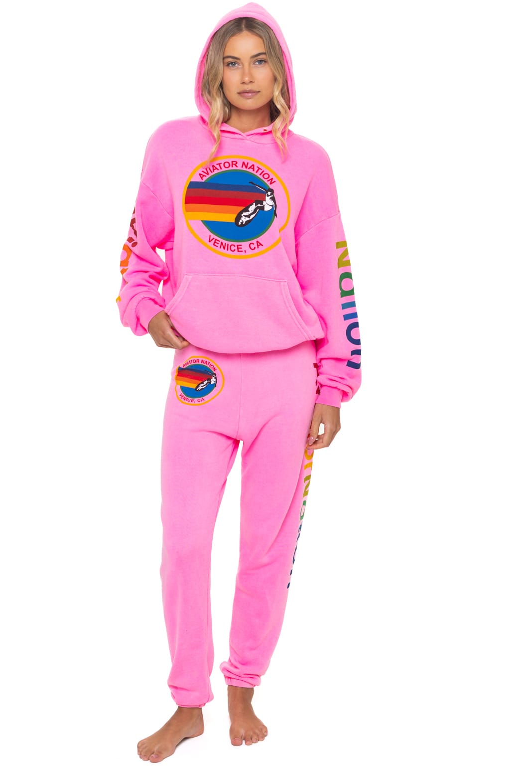 Retro AVIATOR NATION RELAXED VENICE PULLOVER HOODIE - NEON PINK