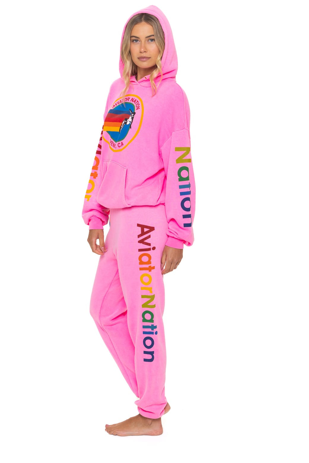 Retro AVIATOR NATION RELAXED VENICE PULLOVER HOODIE - NEON PINK
