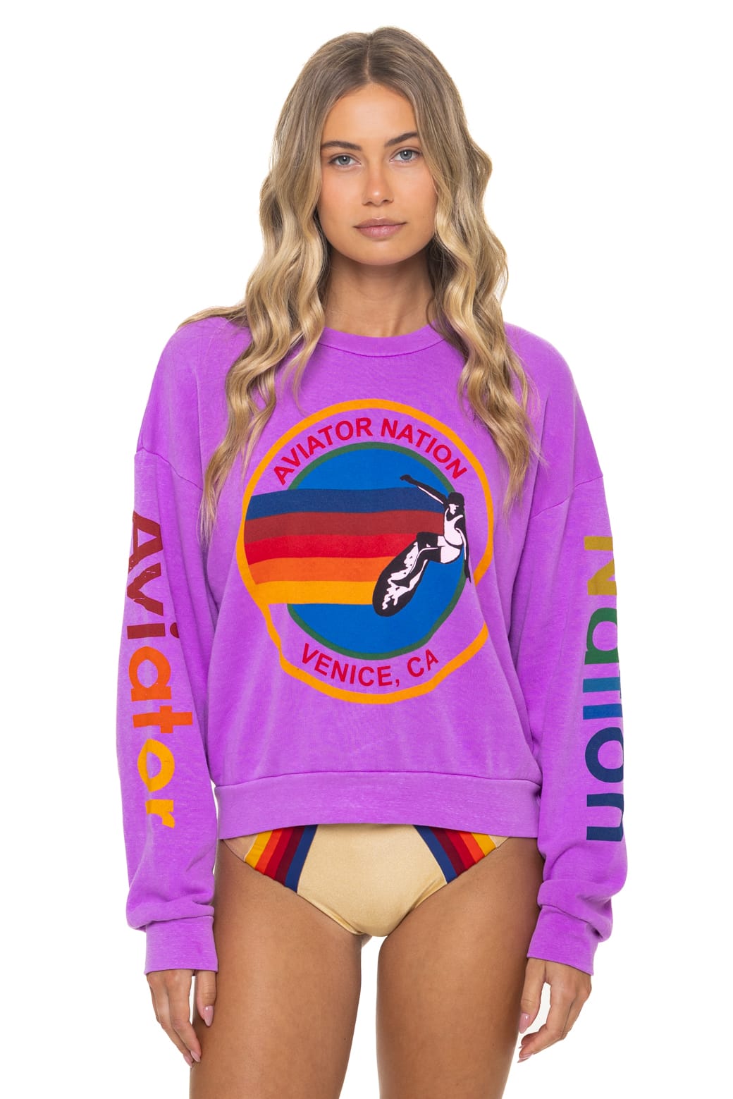 Retro AVIATOR NATION RELAXED VENICE CREW SWEATSHIRT - NEON PURPLE